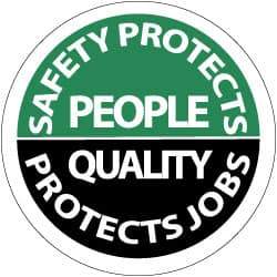 NMC - Safety Protects People - Quality Protects Job, Hard Hat Label - White on Green & Black, 2" Thick, For Accident Prevention - Eagle Tool & Supply