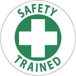 NMC - Safety Trained, Hard Hat Label - Green on White, 2" Thick, For Accident Prevention - Eagle Tool & Supply