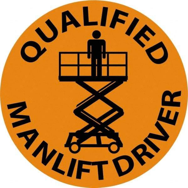 NMC - Qualified Man Lift Driver, Hard Hat Label - Black on Orange, 2" Thick, For Certified Operator - Eagle Tool & Supply