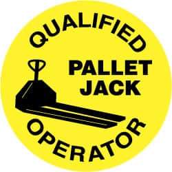 NMC - Qualified Pallet Jack Operator, Hard Hat Label - Black on Yellow, 2" Thick, For Certified Operator - Eagle Tool & Supply