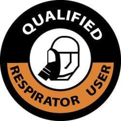 NMC - Qualified Respirator User, Hard Hat Label - Black & Orange on White, 2" Thick, For Certified Operator - Eagle Tool & Supply