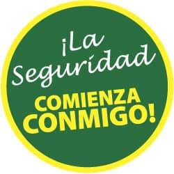 NMC - Ila Seguridad Comienza Conmigo!, Hard Hat Label - White & Yellow on Green, 2" Thick, For Accident Prevention - Eagle Tool & Supply