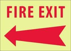 NMC - Fire Exit, Pressure Sensitive Vinyl Fire Sign - 14" Wide x 10" High, Glow-in-the-Dark - Eagle Tool & Supply