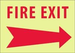 NMC - Fire Exit, Pressure Sensitive Vinyl Fire Sign - 14" Wide x 10" High, Glow-in-the-Dark - Eagle Tool & Supply