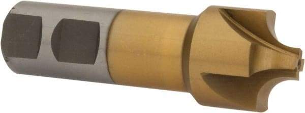 Interstate - 5/16" Radius, 1-1/8" Mill Diam, 4 Flute High Speed Steel Corner Rounding End Mill - Single End, TiN Finish, 3-1/4" OAL, 7/8" Shank Diam - Eagle Tool & Supply