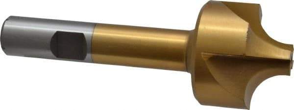 Interstate - 3/8" Radius, 1-1/4" Mill Diam, 4 Flute High Speed Steel Corner Rounding End Mill - Single End, TiN Finish, 3-1/2" OAL, 1/2" Shank Diam - Eagle Tool & Supply