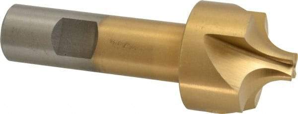 Interstate - 3/8" Radius, 1-1/4" Mill Diam, 4 Flute High Speed Steel Corner Rounding End Mill - Single End, TiN Finish, 3-3/4" OAL, 7/8" Shank Diam - Eagle Tool & Supply