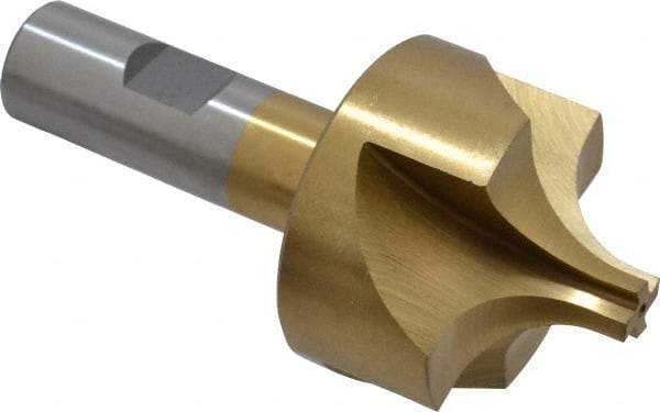 Interstate - 19/32" Radius, 1-15/16" Mill Diam, 4 Flute High Speed Steel Corner Rounding End Mill - Single End, TiN Finish, 4" OAL, 3/4" Shank Diam - Eagle Tool & Supply