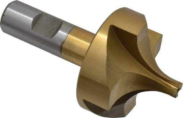 Interstate - 3/4" Radius, 2-1/4" Mill Diam, 4 Flute High Speed Steel Corner Rounding End Mill - Single End, TiN Finish, 4-1/8" OAL, 3/4" Shank Diam - Eagle Tool & Supply