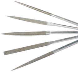 Strauss - 5 Piece Diamond Pattern File Set - 8-1/2" Long, Coarse Coarseness, Set Includes Equalling, Half Round, Round, Square, Three Square - Eagle Tool & Supply