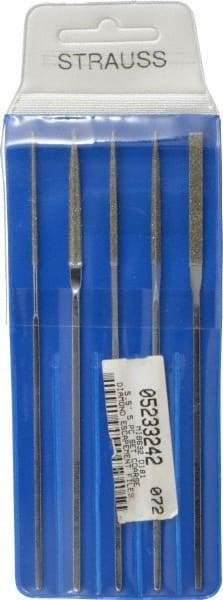 Strauss - 5 Piece Diamond Pattern File Set - 5-1/2" Long, Coarse Coarseness, Square Handle, Set Includes Equalling, Half Round, Round, Square - Eagle Tool & Supply