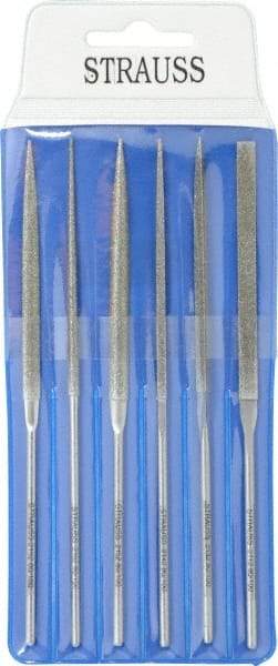 Strauss - 6 Piece Diamond Pattern File Set - 5-1/2" Long, Coarse Coarseness, Round Handle, Set Includes Crossing, Equalling, Half Round, Round, Square, Three Square - Eagle Tool & Supply