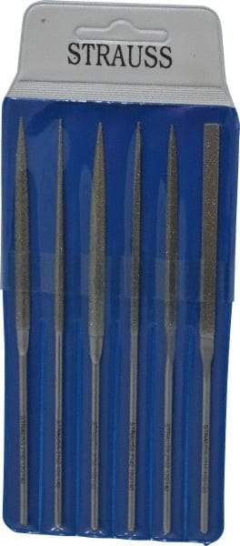 Strauss - 6 Piece Diamond Pattern File Set - 5-1/2" Long, Medium Coarseness, Round Handle, Set Includes Crossing, Equalling, Half Round, Round, Square, Three Square - Eagle Tool & Supply