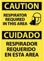 NMC - "Caution - Respirator Required in This Area", 14" Long x 10" Wide, Rigid Plastic Safety Sign - Rectangle, 0.05" Thick, Use for Accident Prevention - Eagle Tool & Supply