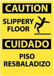 NMC - "Caution - Slippery Floor", 14" Long x 10" Wide, Rigid Plastic Safety Sign - Rectangle, 0.05" Thick, Use for Accident Prevention - Eagle Tool & Supply