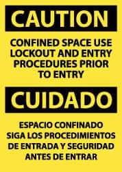 NMC - "Caution - Confined Space - Use Lockout and Entry Procedures Prior to Entry", 14" Long x 10" Wide, Pressure-Sensitive Vinyl Safety Sign - Rectangle, 0.004" Thick, Use for Accident Prevention - Eagle Tool & Supply