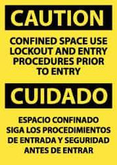 NMC - "Caution - Confined Space - Use Lockout and Entry Procedures Prior to Entry", 14" Long x 10" Wide, Pressure-Sensitive Vinyl Safety Sign - Rectangle, 0.004" Thick, Use for Accident Prevention - Eagle Tool & Supply