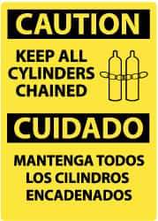 NMC - "Caution - Keep All Cylinders Chained", 14" Long x 10" Wide, Aluminum Safety Sign - Rectangle, 0.04" Thick, Use for Accident Prevention - Eagle Tool & Supply