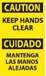 NMC - Accident Prevention Label, Header: CAUTION - Legend: Caution - Keep Hands Clear, English & Spanish, Black & Yellow, 3" Long x 5" High, Sign Muscle Finish - Eagle Tool & Supply
