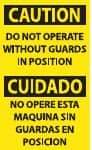 NMC - Accident Prevention Label, Header: CAUTION - Legend: Caution - Do Not Operate without Guards in Position, English & Spanish, Black & Yellow, 3" Long x 5" High, Sign Muscle Finish - Eagle Tool & Supply