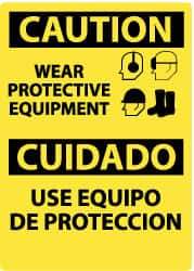 NMC - "Caution - Wear Protective Equipment", 14" Long x 10" Wide, Pressure-Sensitive Vinyl Safety Sign - Rectangle, 0.004" Thick, Use for Accident Prevention - Eagle Tool & Supply