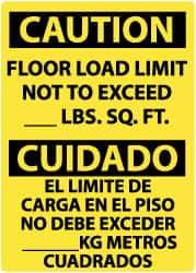 NMC - "Caution - Floor Load Limit - Not to Exceed __ lb. Sq. Ft.", 14" Long x 10" Wide, Pressure-Sensitive Vinyl Safety Sign - Rectangle, 0.004" Thick, Use for Accident Prevention - Eagle Tool & Supply