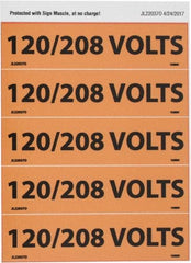 NMC - Electrical Markers Label - Legend: 120/208 Volts, English, Black & Orange, 4-1/2" Long x 1-1/8" High, Sign Muscle Finish - Eagle Tool & Supply