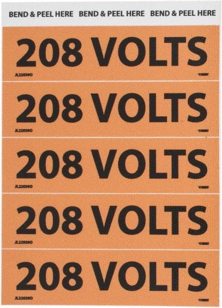 NMC - Electrical Markers Label - Legend: 208 Volts, English, Black & Orange, 4-1/2" Long x 1-1/8" High, Sign Muscle Finish - Eagle Tool & Supply