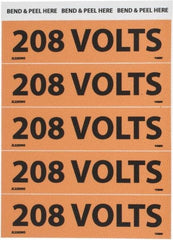 NMC - Electrical Markers Label - Legend: 208 Volts, English, Black & Orange, 4-1/2" Long x 1-1/8" High, Sign Muscle Finish - Eagle Tool & Supply
