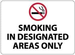 NMC - "Smoking in Designated Areas Only", 10" Long x 14" Wide, Aluminum Safety Sign - Rectangle, 0.04" Thick, Use for Smoking Regulations - Eagle Tool & Supply