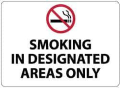 NMC - "Smoking in Designated Areas Only", 10" Long x 14" Wide, Rigid Plastic Safety Sign - Rectangle, 0.05" Thick, Use for Smoking Regulations - Eagle Tool & Supply