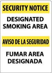 NMC - "Security Notice - Designated Smoking Area", 14" Long x 10" Wide, Aluminum Safety Sign - Rectangle, 0.04" Thick, Use for Smoking Regulations - Eagle Tool & Supply