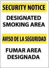 NMC - "Security Notice - Designated Smoking Area", 14" Long x 10" Wide, Rigid Plastic Safety Sign - Rectangle, 0.05" Thick, Use for Smoking Regulations - Eagle Tool & Supply