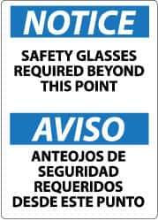 NMC - "Notice - Safety Glasses Required Beyond This Point", 14" Long x 10" Wide, Pressure-Sensitive Vinyl Safety Sign - Rectangle, 0.004" Thick, Use for Accident Prevention - Eagle Tool & Supply