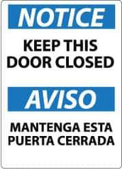 NMC - "Notice - Keep This Door Closed", 14" Long x 10" Wide, Pressure-Sensitive Vinyl Safety Sign - Rectangle, 0.004" Thick, Use for Accident Prevention - Eagle Tool & Supply