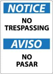 NMC - "Notice - No Trespassing", 14" Long x 10" Wide, Aluminum Safety Sign - Rectangle, 0.04" Thick, Use for Security & Admittance - Eagle Tool & Supply