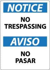 NMC - "Notice - No Trespassing", 14" Long x 10" Wide, Pressure-Sensitive Vinyl Safety Sign - Rectangle, 0.004" Thick, Use for Security & Admittance - Eagle Tool & Supply