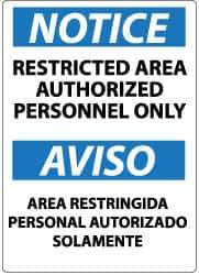 NMC - "Notice - Restricted Area - Authorized Personnel Only", 14" Long x 10" Wide, Aluminum Safety Sign - Rectangle, 0.04" Thick, Use for Security & Admittance - Eagle Tool & Supply