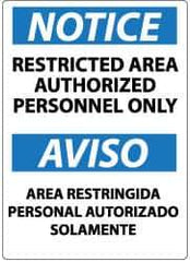 NMC - "Notice - Restricted Area - Authorized Personnel Only", 14" Long x 10" Wide, Rigid Plastic Safety Sign - Rectangle, 0.05" Thick, Use for Security & Admittance - Eagle Tool & Supply