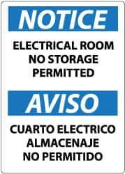 NMC - "Notice - Electrical Room - No Storage Permitted", 14" Long x 10" Wide, Rigid Plastic Safety Sign - Rectangle, 0.05" Thick, Use for Accident Prevention - Eagle Tool & Supply