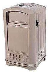 Rubbermaid - 50 Gal Beige Square Trash Can - Polyethylene, 42" High x 25" Long x 25" Wide - Eagle Tool & Supply