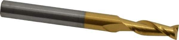 Atrax - 7/32", 5/8" LOC, 1/4" Shank Diam, 2-1/2" OAL, 2 Flute, Solid Carbide Square End Mill - Single End, TiN Finish, Spiral Flute, 30° Helix, Centercutting, Right Hand Cut - Eagle Tool & Supply