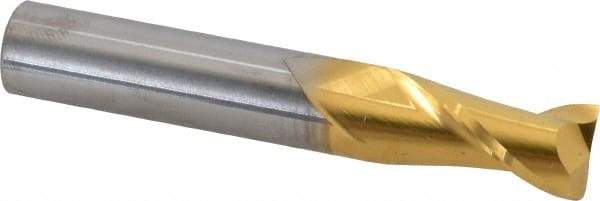 Atrax - 9/16", 1-1/8" LOC, 9/16" Shank Diam, 3-1/2" OAL, 2 Flute, Solid Carbide Square End Mill - Single End, TiN Finish, Spiral Flute, 30° Helix, Centercutting, Right Hand Cut - Eagle Tool & Supply