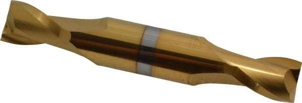 Atrax - 7/16", 5/8" LOC, 1/2" Shank Diam, 3" OAL, 2 Flute, Solid Carbide Square End Mill - Double End, TiN Finish, Spiral Flute, 30° Helix, Centercutting, Right Hand Cut - Eagle Tool & Supply