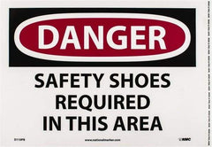 NMC - "Danger - Safety Shoes Required in This Area", 10" Long x 14" Wide, Pressure-Sensitive Vinyl Safety Sign - Rectangle, 0.004" Thick, Use for Accident Prevention - Eagle Tool & Supply