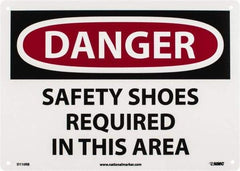 NMC - "Danger - Safety Shoes Required in This Area", 10" Long x 14" Wide, Rigid Plastic Safety Sign - Rectangle, 0.05" Thick, Use for Accident Prevention - Eagle Tool & Supply