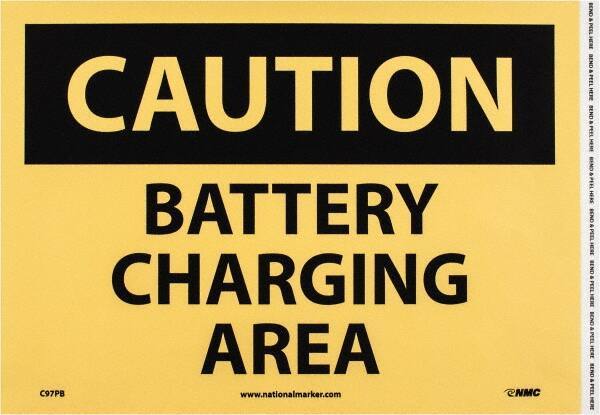 NMC - "Caution - Battery Charging Area", 10" Long x 14" Wide, Pressure-Sensitive Vinyl Safety Sign - Rectangle, 0.004" Thick, Use for Accident Prevention - Eagle Tool & Supply