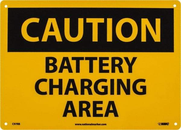 NMC - "Caution - Battery Charging Area", 10" Long x 14" Wide, Aluminum Safety Sign - Rectangle, 0.04" Thick, Use for Accident Prevention - Eagle Tool & Supply