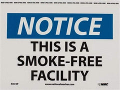 NMC - "Notice - This Is a Smoke-Free Facility", 7" Long x 10" Wide, Pressure-Sensitive Vinyl Safety Sign - Rectangle, 0.004" Thick, Use for Accident Prevention - Eagle Tool & Supply