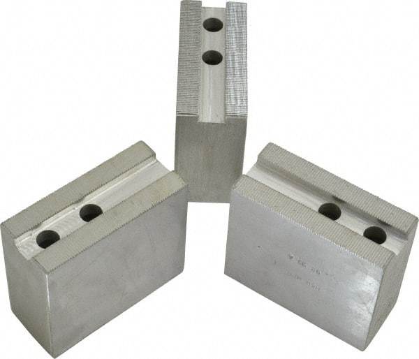 H & R Manufacturing - 11" Chuck Capacity, 1.5mm x 60° Serrated Attachment, Square Soft Lathe Chuck Jaw - 3 Jaws, Aluminum, 1.181" Btw Mount Hole Ctrs, 4" Long x 1-3/4" Wide x 3-1/2" High, 0.63" Groove, 12mm Fastener - Eagle Tool & Supply